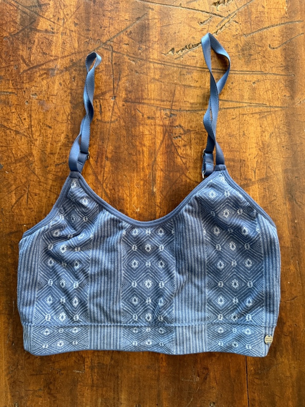 Lucky Brand Seamless Blue Patterned Bralette Sports Bra